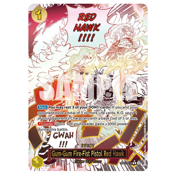 One Piece CG Gum-Gum Fire-Fist Pistol Red Hawk *Alternate Art* A Fist of Divine Speed OP11-114