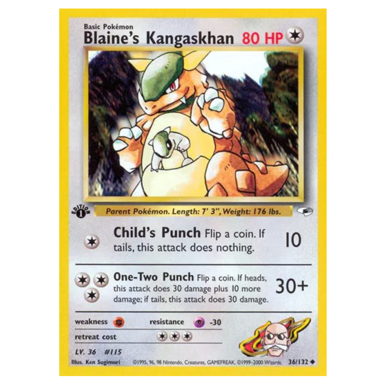 Pokemon TCG Blaine's Kangaskhan 1st Edition Gym Heroes 36/132