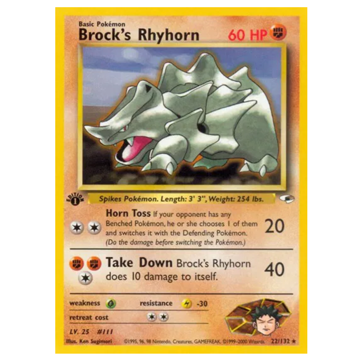 Pokemon TCG Brock's Rhyhorn 1st Edition Gym Heroes 22/132