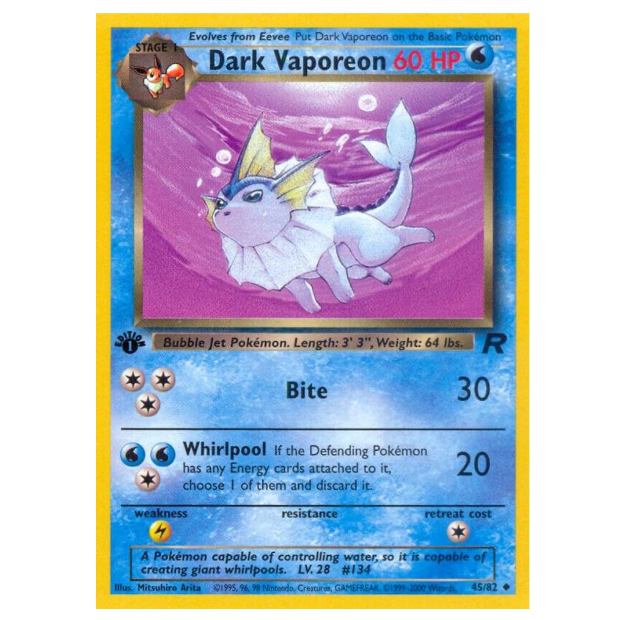 Pokemon TCG Dark Vaporeon 1st Edition Team Rocket 45/82