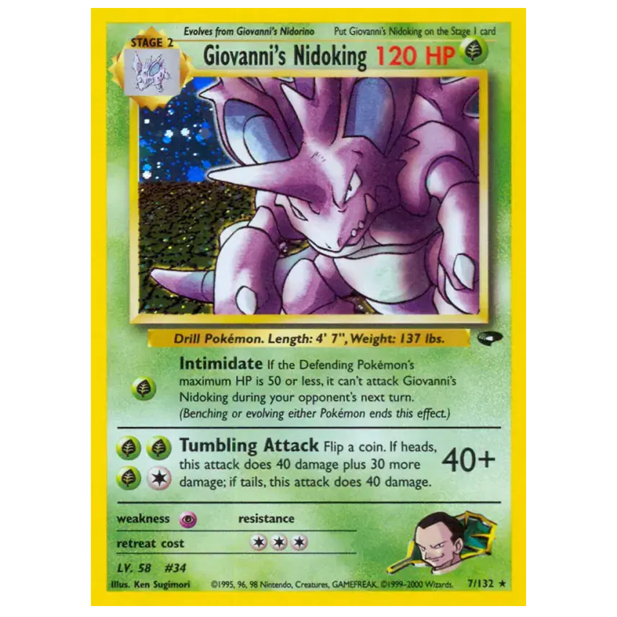 Pokemon TCG Giovanni's Nidoking *Holo* Gym Challenge 7/132 (MP)