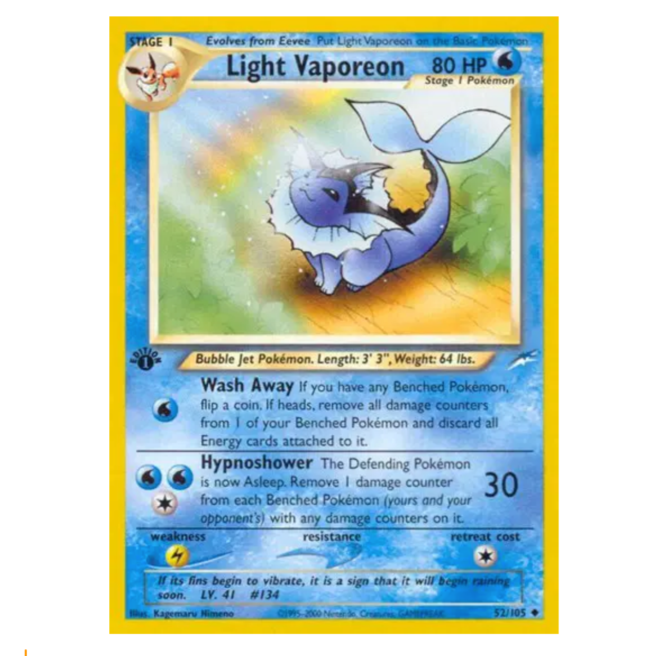 Pokemon TCG Light Vaporeon Neo Destiny 52/105