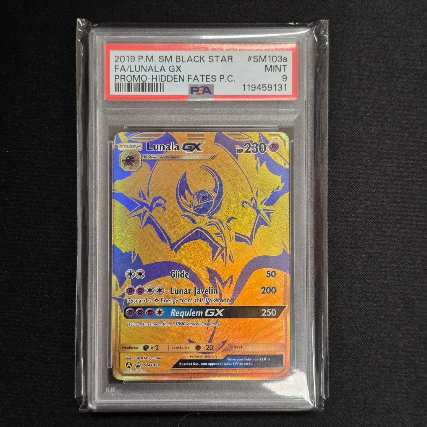 Pokemon TCG Lunala GX Hidden Fates Promo SM103a (PSA 9)
