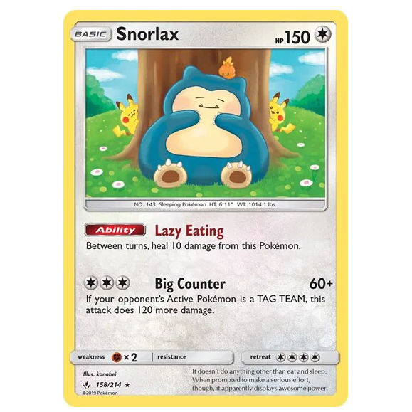 Pokemon TCG Snorlax *Holo* Unbroken Bonds 158/214