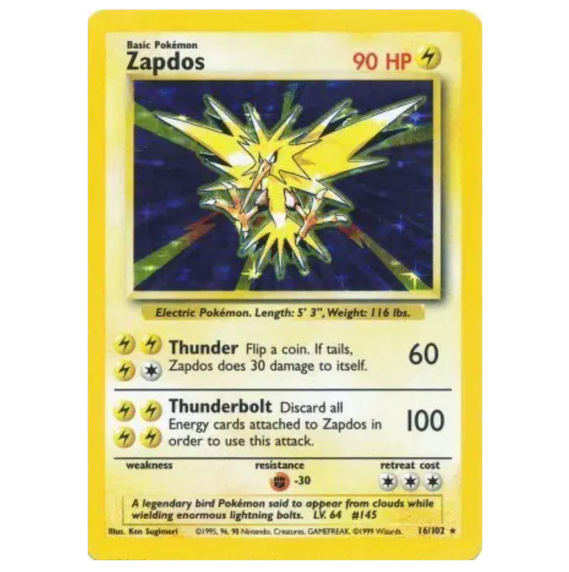 Pokemon TCG Zapdos Base Set 16/102