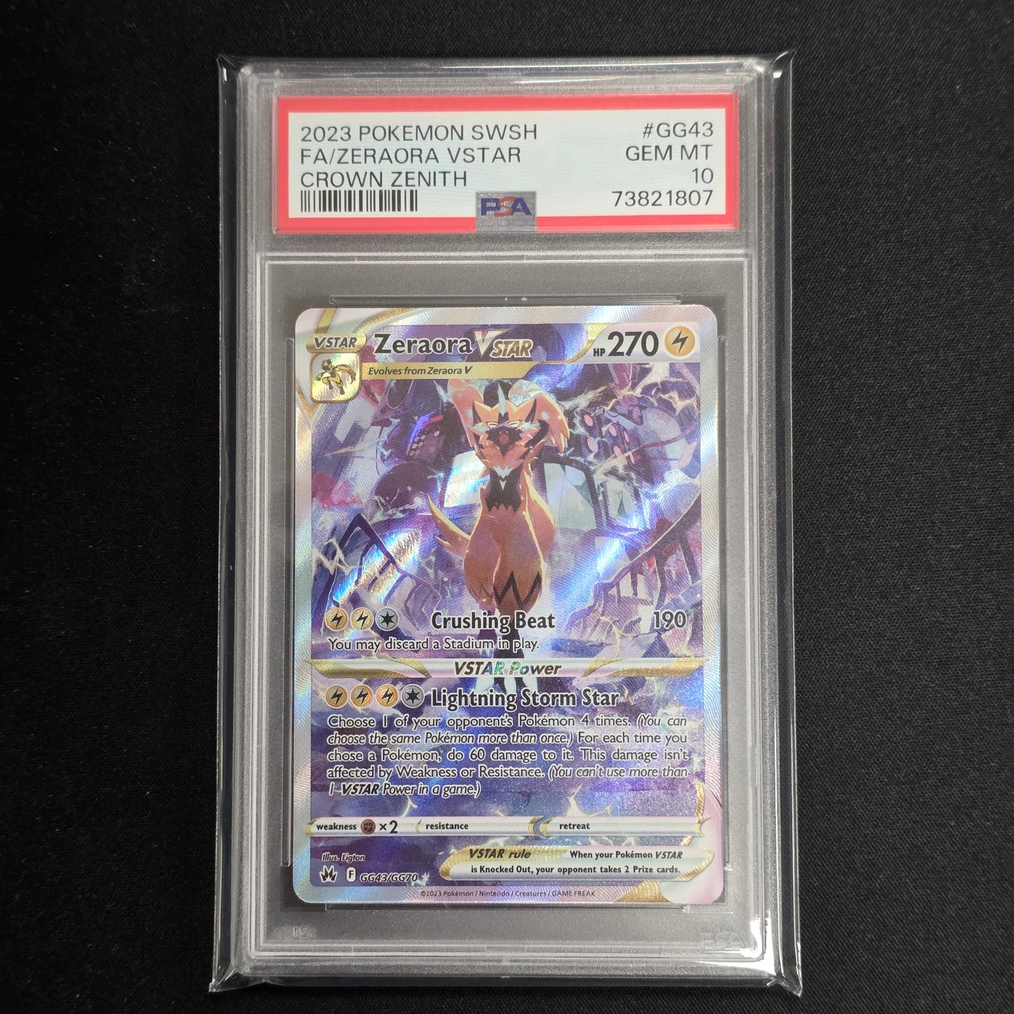 Pokemon TCG Zeraora VSTAR Crown Zenith GG43/GG70 (PSA 10)