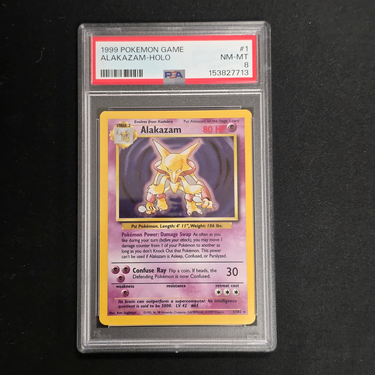 Pokemon TCG Alakazam *Holo* Base Set 1/102 (PSA 8)