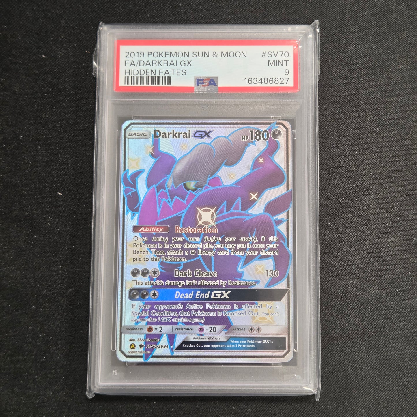 Pokemon TCG Darkrai GX Hidden Fates SV70/SV94 (PSA 9)