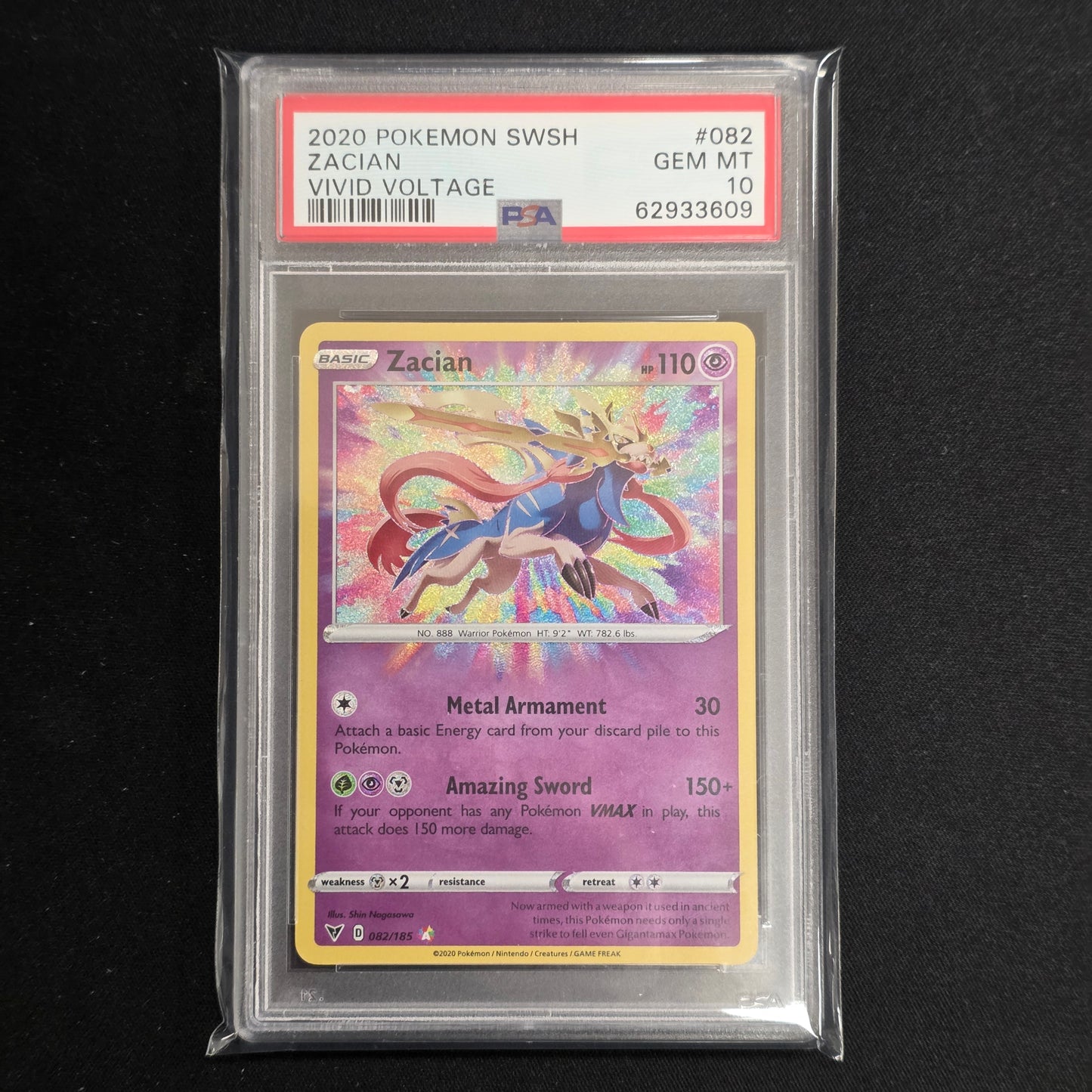 Pokemon TCG Zacian *Amazing Rare* Vivid Voltage 082/185 (PSA 10)