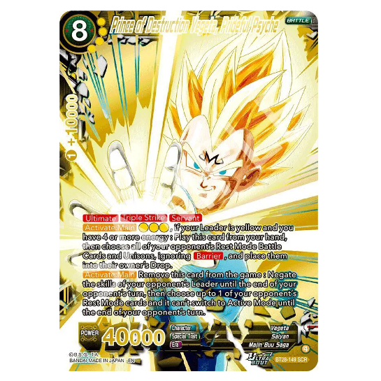 Dragon Ball Super CG Prince of Destruction Vegeta, Prideful Psyche *Secret Rare* Prismatic Clash BT28-149