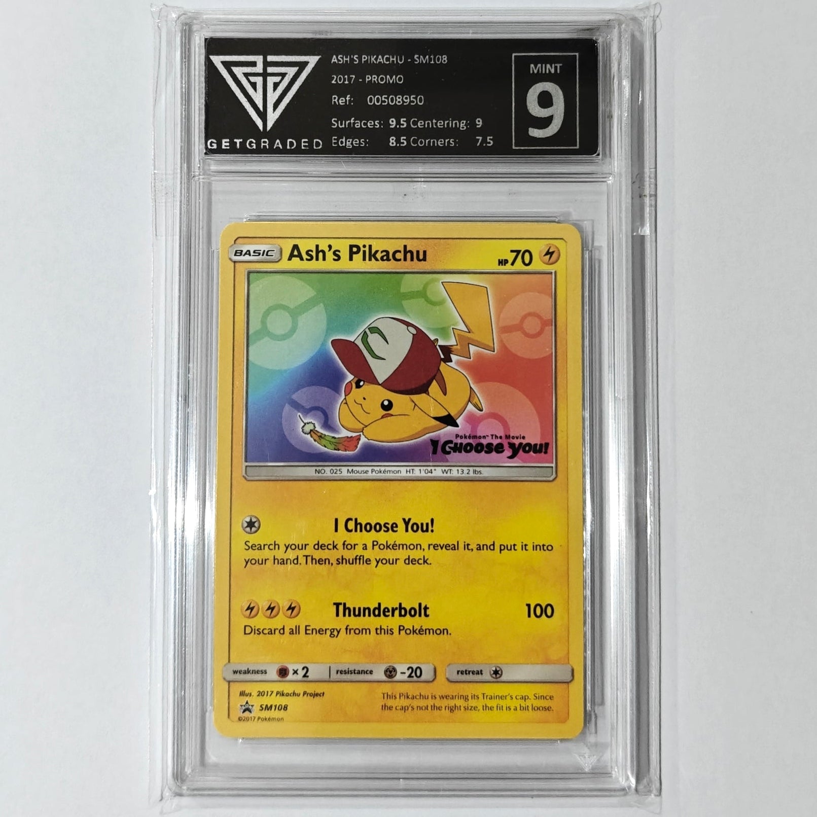 Pokemon TCG Ash's Pikachu Promo SM108 (Get Graded 9)