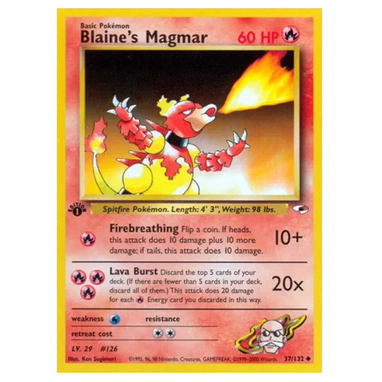 Pokemon TCG Blaine's Magmar 1st Edition Gym Heroes 37/132