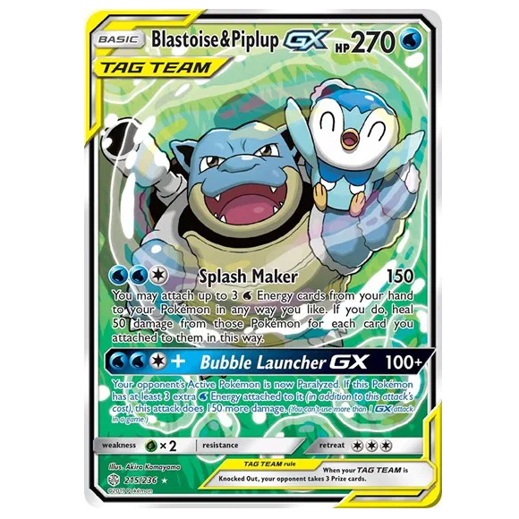 Pokemon TCG Blastoise & Piplup GX Cosmic Eclipse 215/236