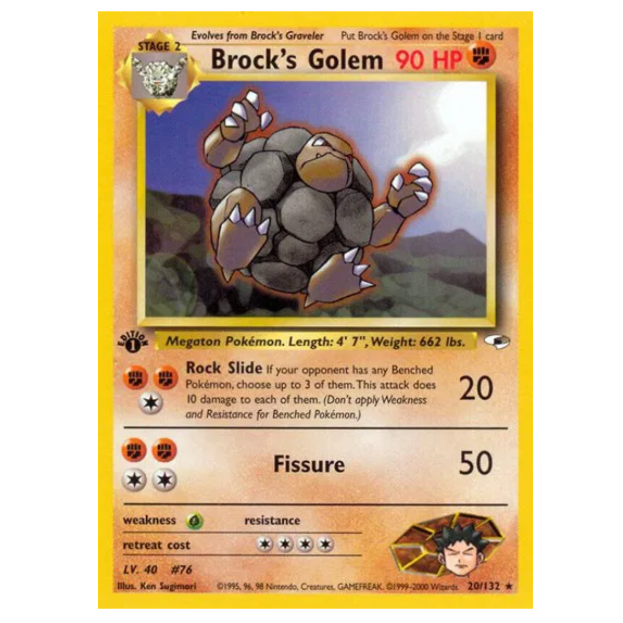 Pokemon TCG Brock's Golem 1st Edition Gym Heores 20/132