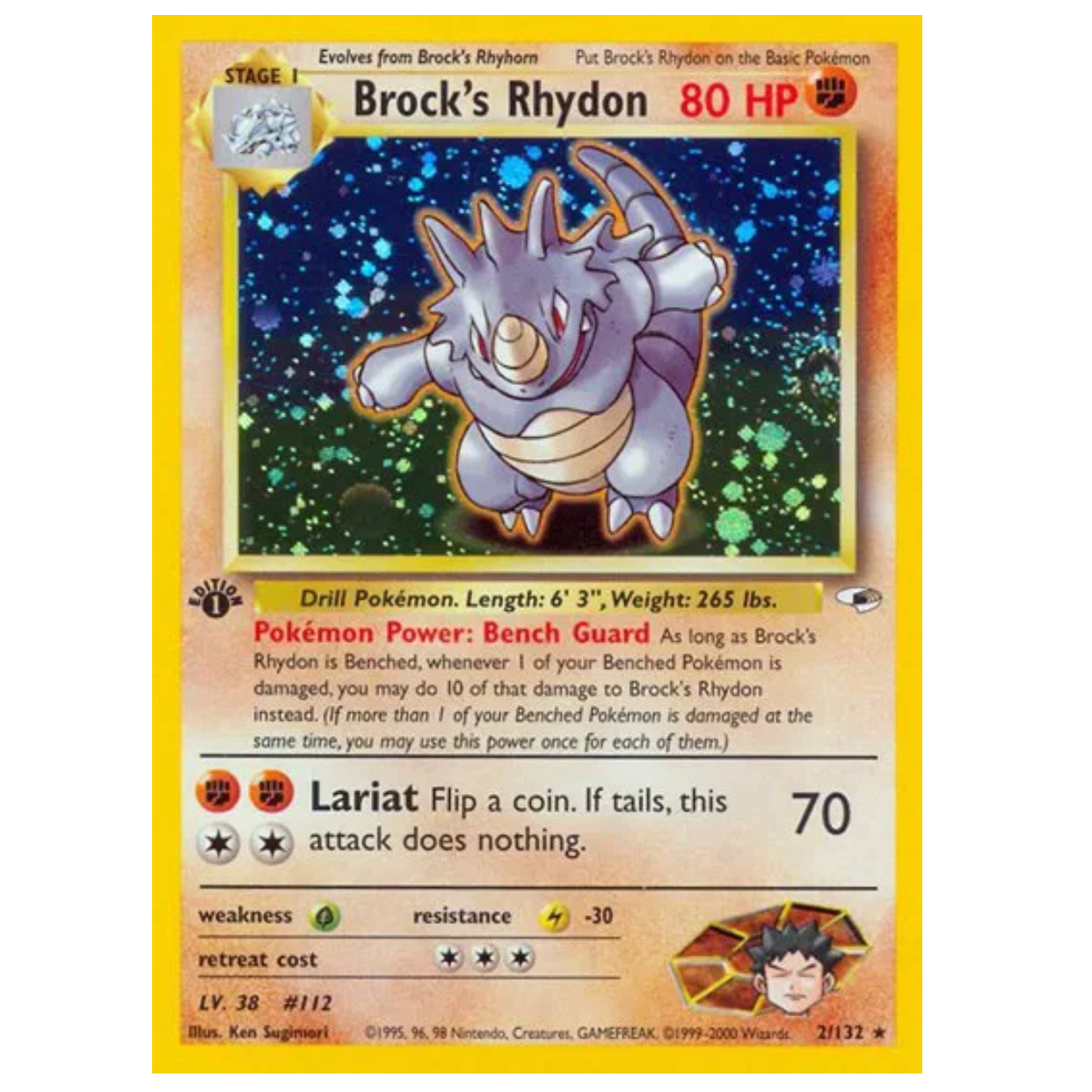 Pokemon TCG Brock's Rhydon 1st Edition Gym Heroes 2/132