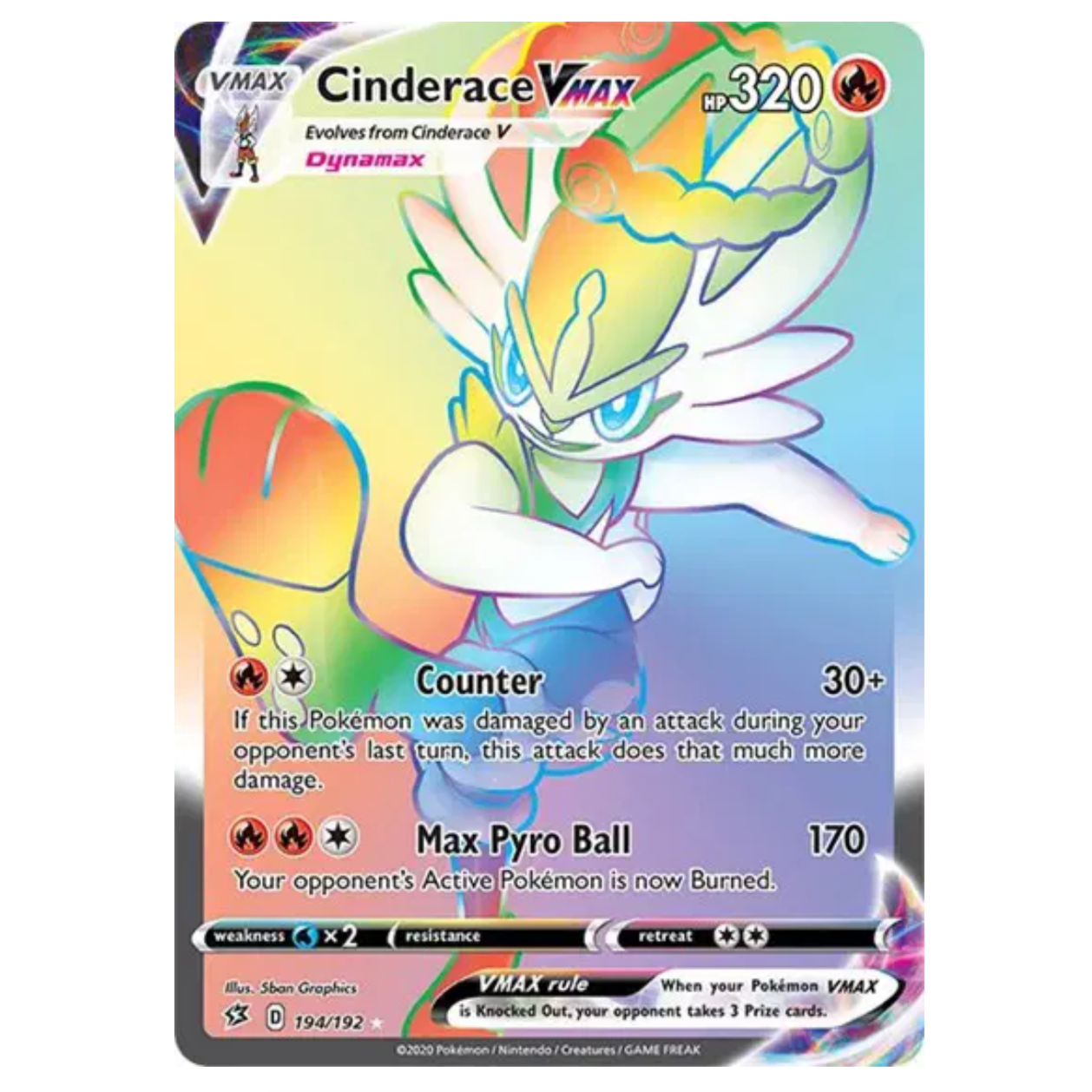 Pokemon TCG Cinderace VMAX Rebel Clash 194/192