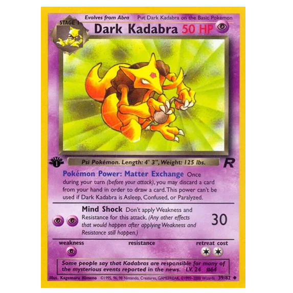 Pokemon TCG Dark Kadabra 1st Edition Team Rocket 39/82