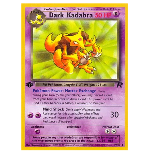 Pokemon TCG Dark Kadabra 1st Edition Team Rocket 39/82