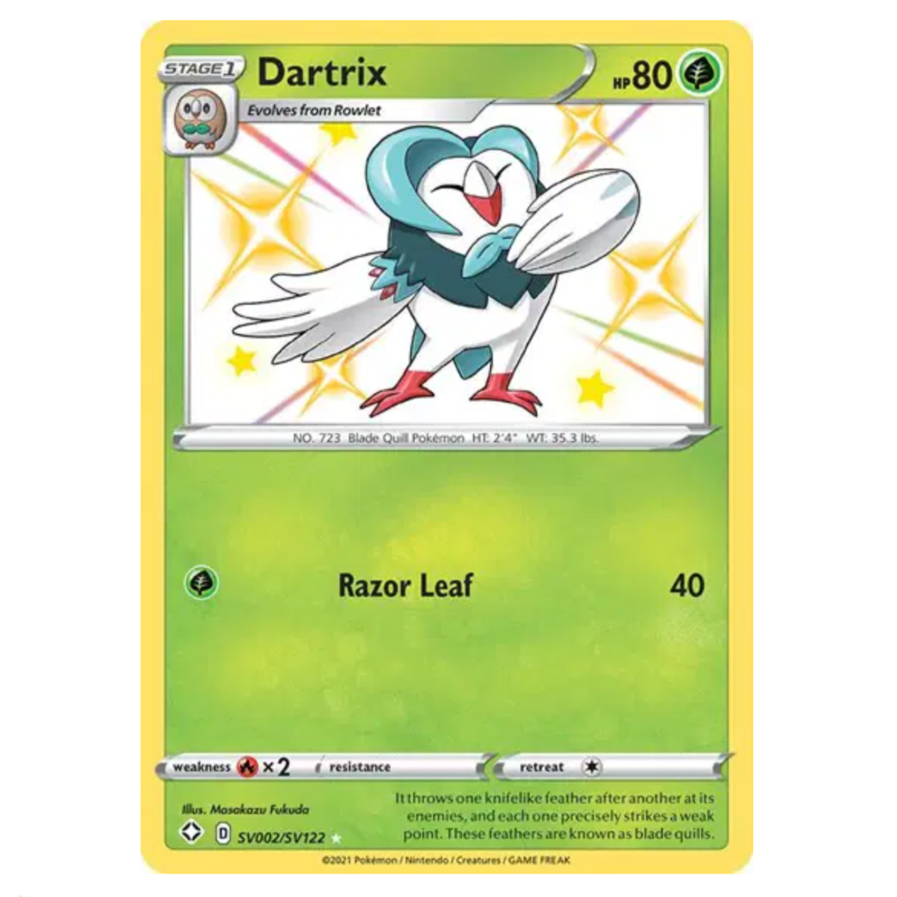 Pokemon TCG Dartrix *Baby Shiny* Shining Fates SV002/SV122