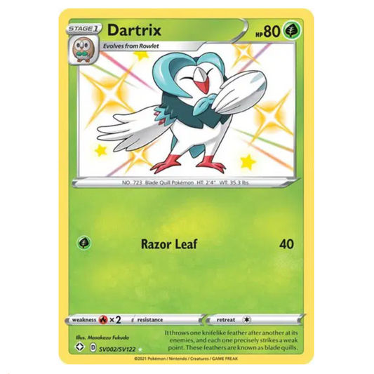 Pokemon TCG Dartrix *Baby Shiny* Shining Fates SV002/SV122