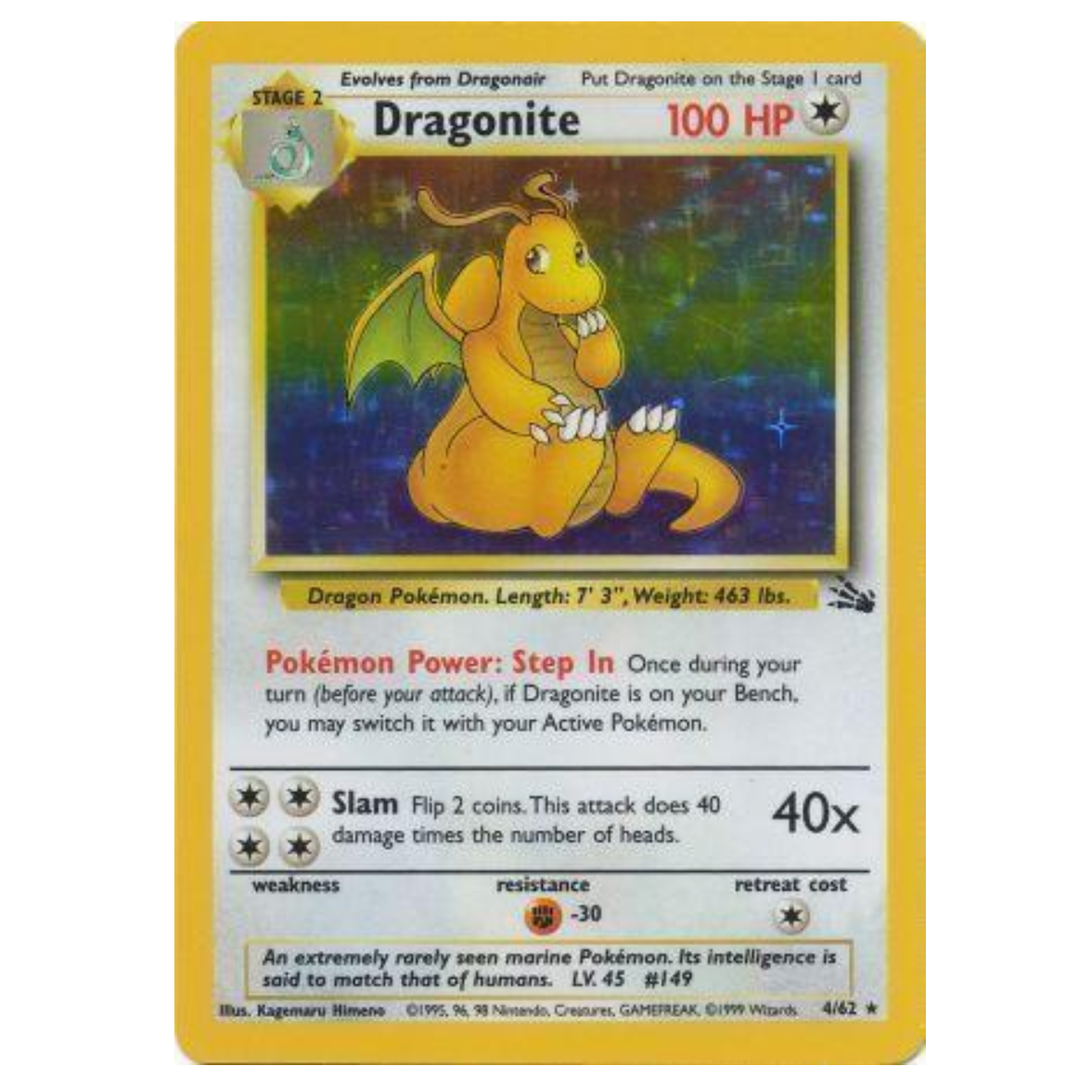 Pokemon TCG Dragonite Fossil 4/62