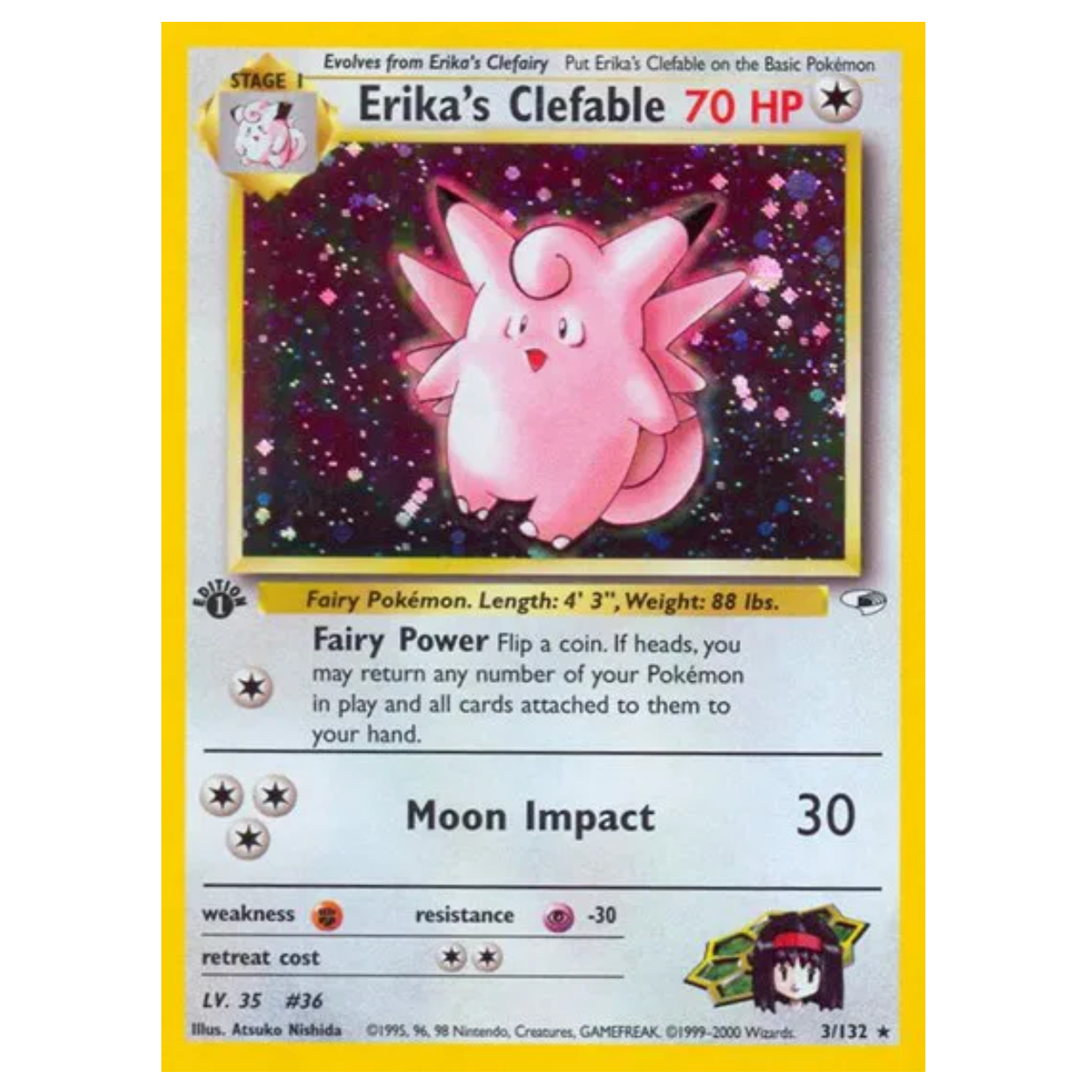 Pokemon TCG Erika's Clefable 1st Edition Gym Heroes 3/132