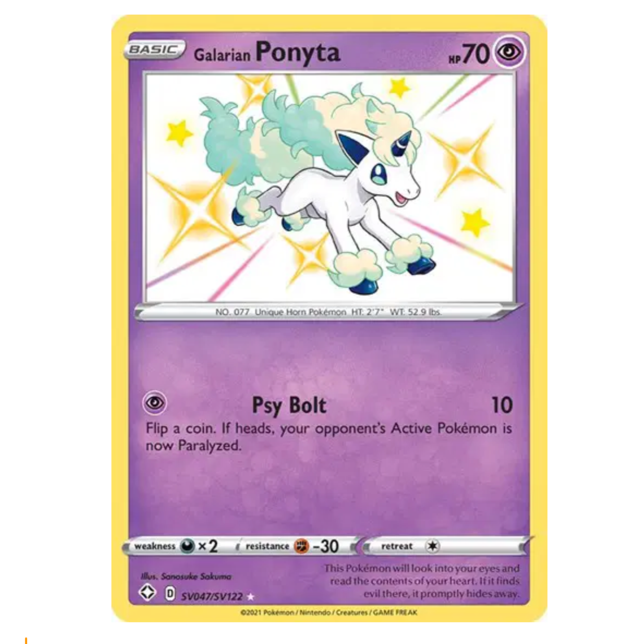 Pokemon TCG Galarian Ponyta Shining Fates SV047/SV122