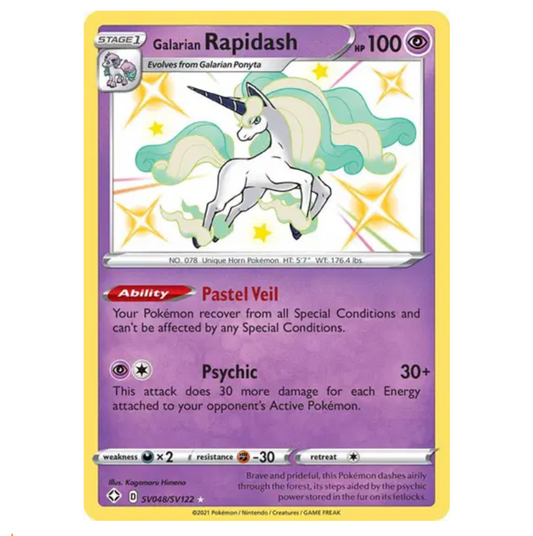 Pokemon TCG Galarian Rapidash *Baby Shiny* Shining Fates SV048/SV122