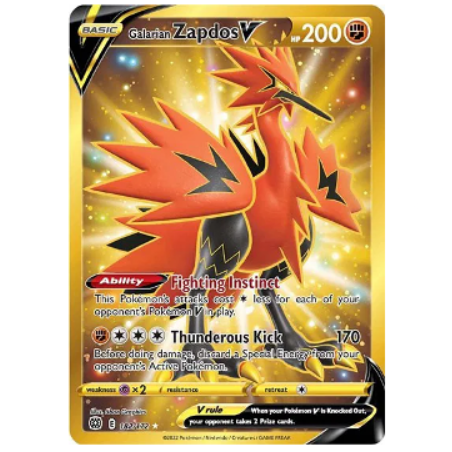 Pokemon TCG Galarian Zapdos V Brilliant Stars 182/172