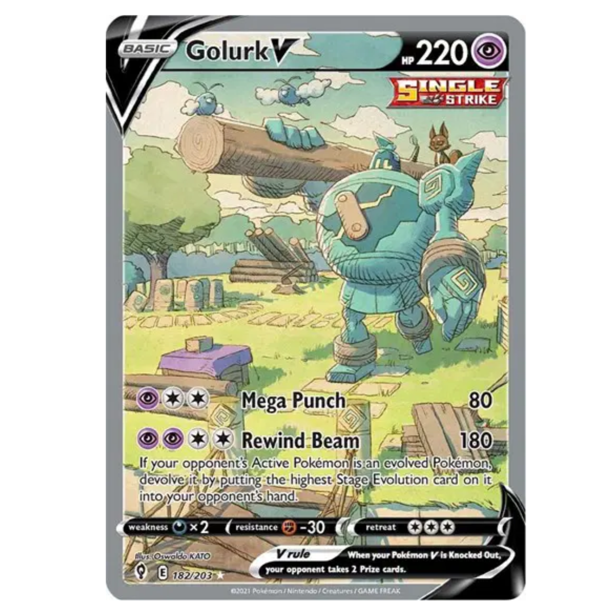 Pokemon TCG Golurk V Evolving Skies 182/203