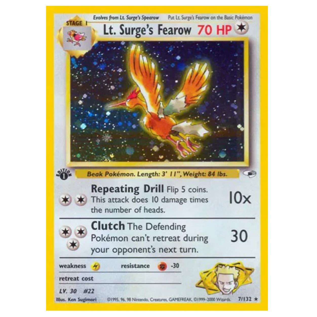 Pokemon TCG Lt. Surge's Fearow 1st Edition Gym Heroes 7/132