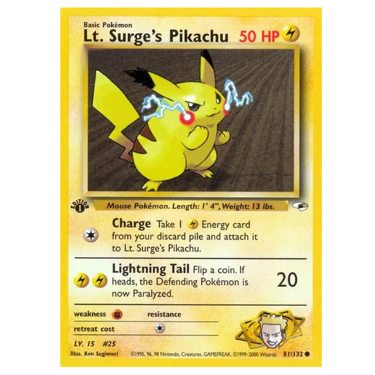 Pokemon TCG Lt. Surge's Pikachu 1st Edition Gym Heroes 81/132