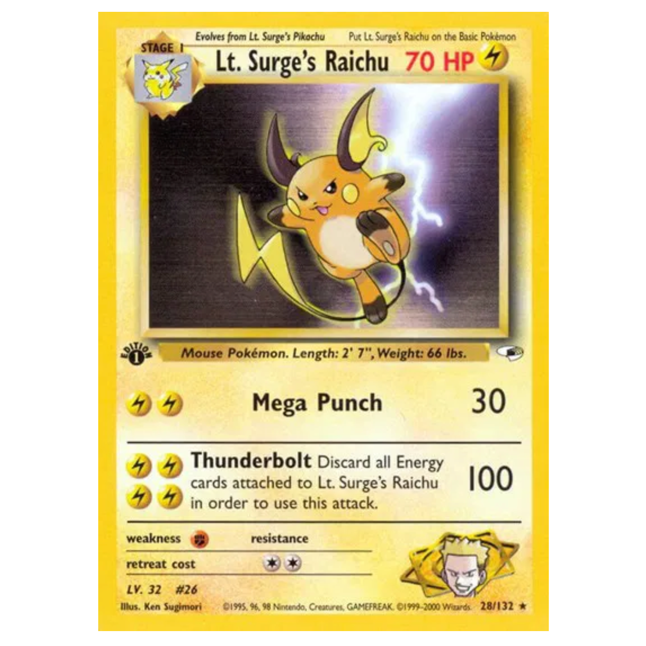 Pokemon TCG Lt. Surge's Raichu 1st Editon Gym Heroes 28/132