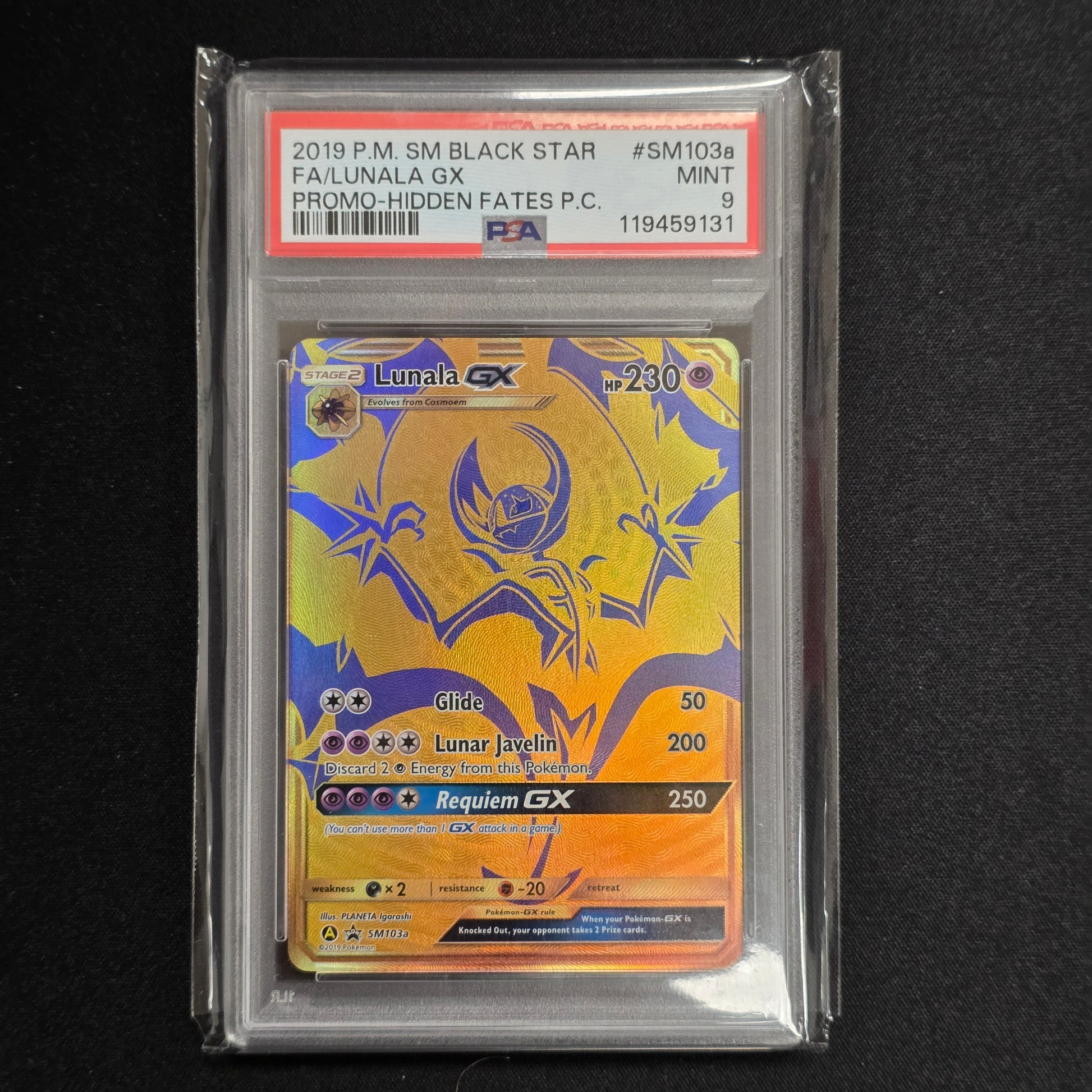 Pokemon TCG Lunala GX Hidden Fates Promo SM103a (PSA 9)