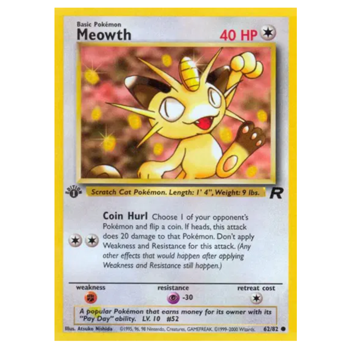 Pokemon TCG Meowth 1st Edition *Common* Team Rocket 62/82