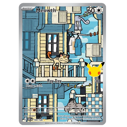 Pokemon TCG Meowth 30th Anniversary 144/128