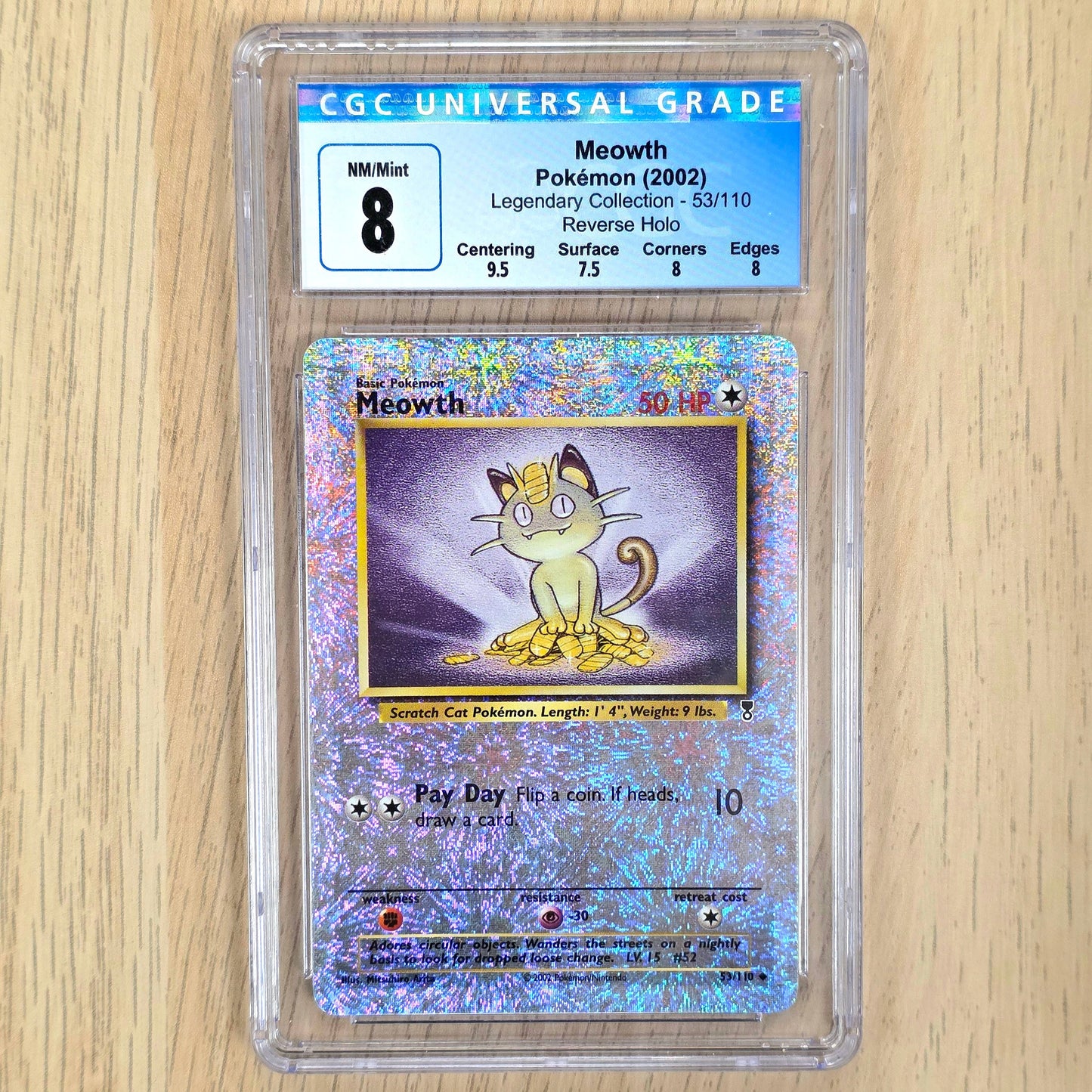 Pokemon TCG Meowth *Reverse Holo* Legendary Collection 53/110 (CGC 8)