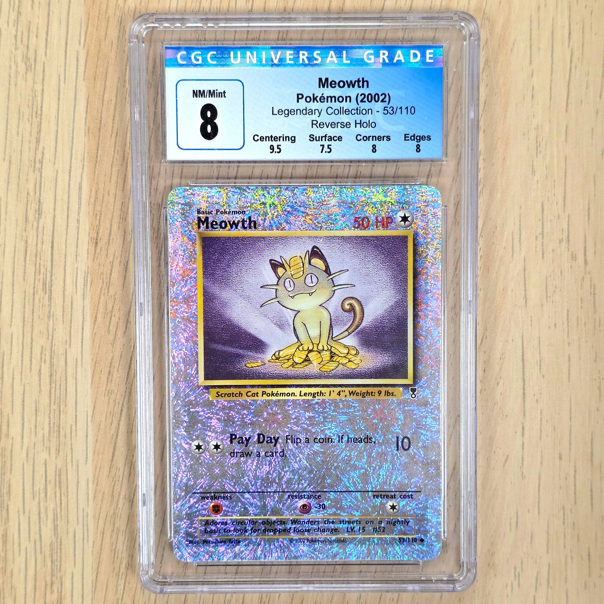 Pokemon TCG Meowth *Reverse Holo* Legendary Collection 53/110 (CGC 8)
