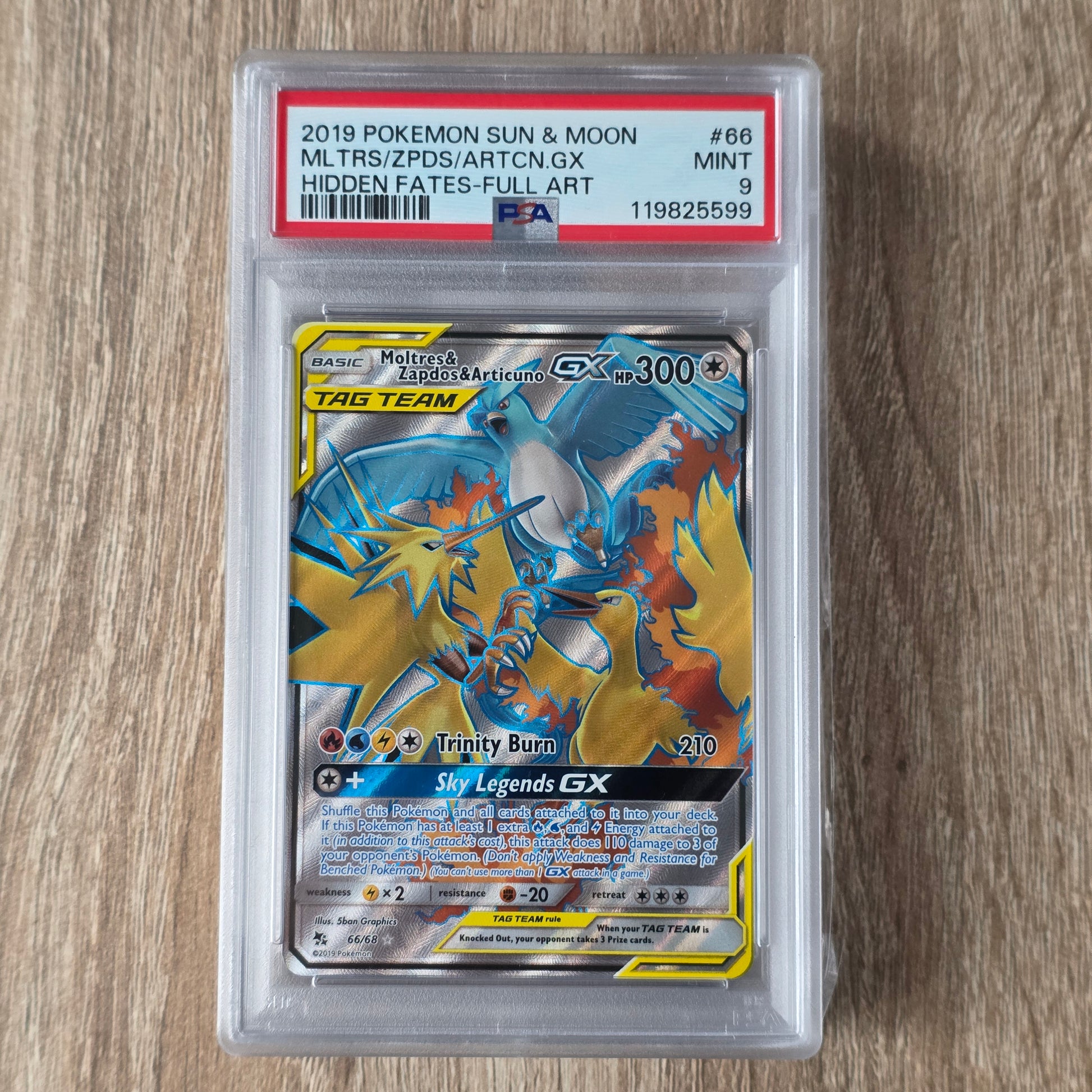 Pokemon TCG Moltres & Zapdos & Articuno GX Hidden Fates 66/68 (PSA 9)