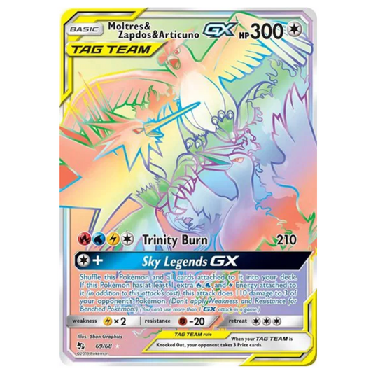 Pokemon TCG Moltres & Zapdos & Articuno GX Hidden Fates 69/68