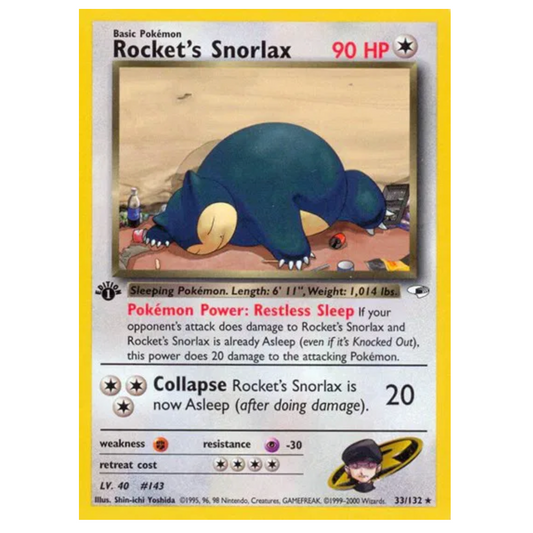 Pokemon TCG Rocket's Snorlax 1st Edition Gym Heroes 33/132
