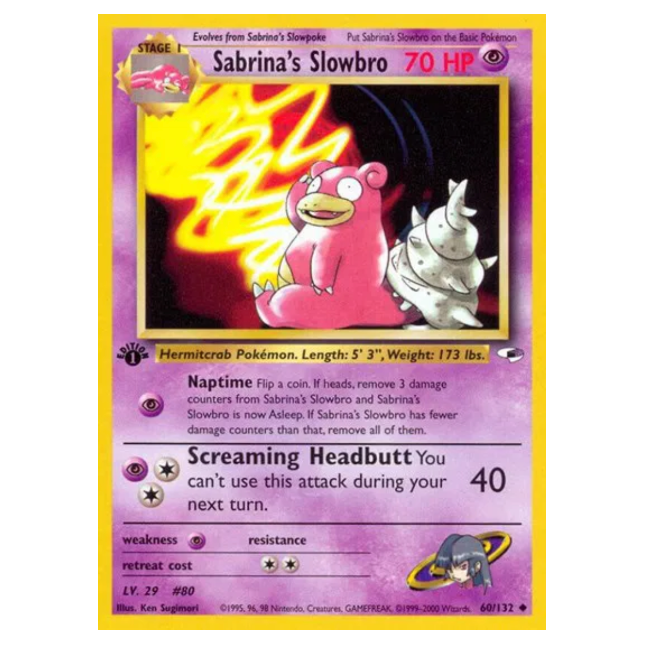 Pokemon TCG Sabrina's Slowbro 1st Edition Gym Heroes 60/132
