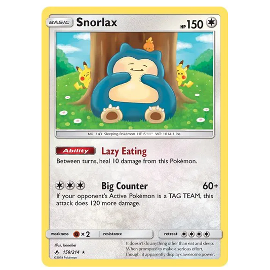 Pokemon TCG Snorlax *Holo* Unbroken Bonds 158/214