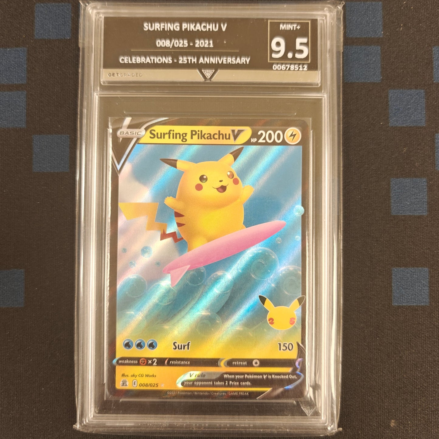 Pokemon TCG Surfing Pikachu V Celebrations 008/025 (Get Graded 9.5)