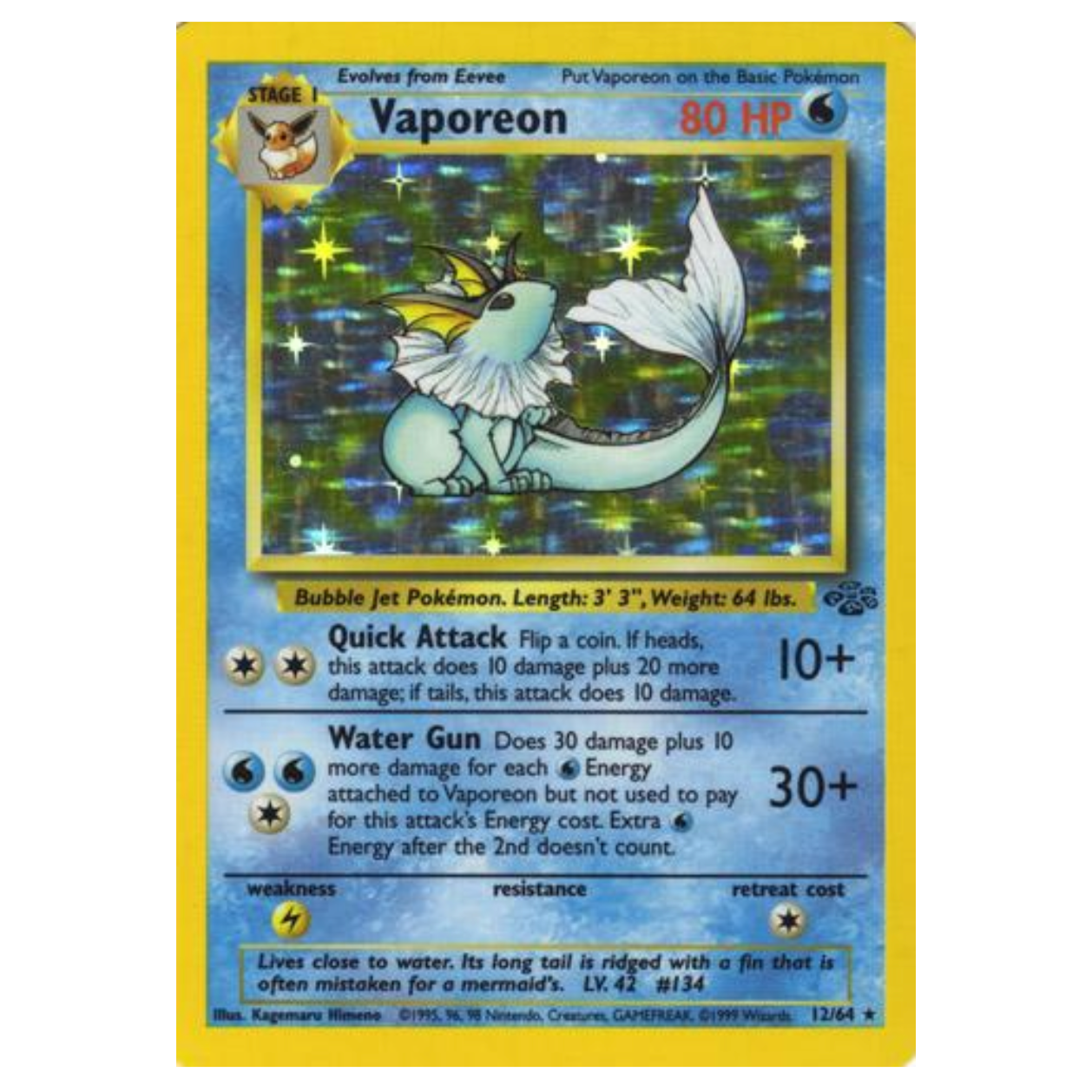 Pokemon TCG Vaporeon *Holo* Jungle 12/64.