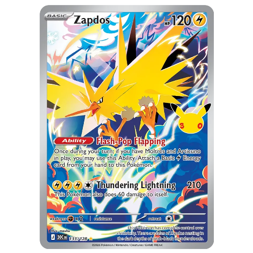 Pokemon TCG Zapdos 30th Anniversary 133/128