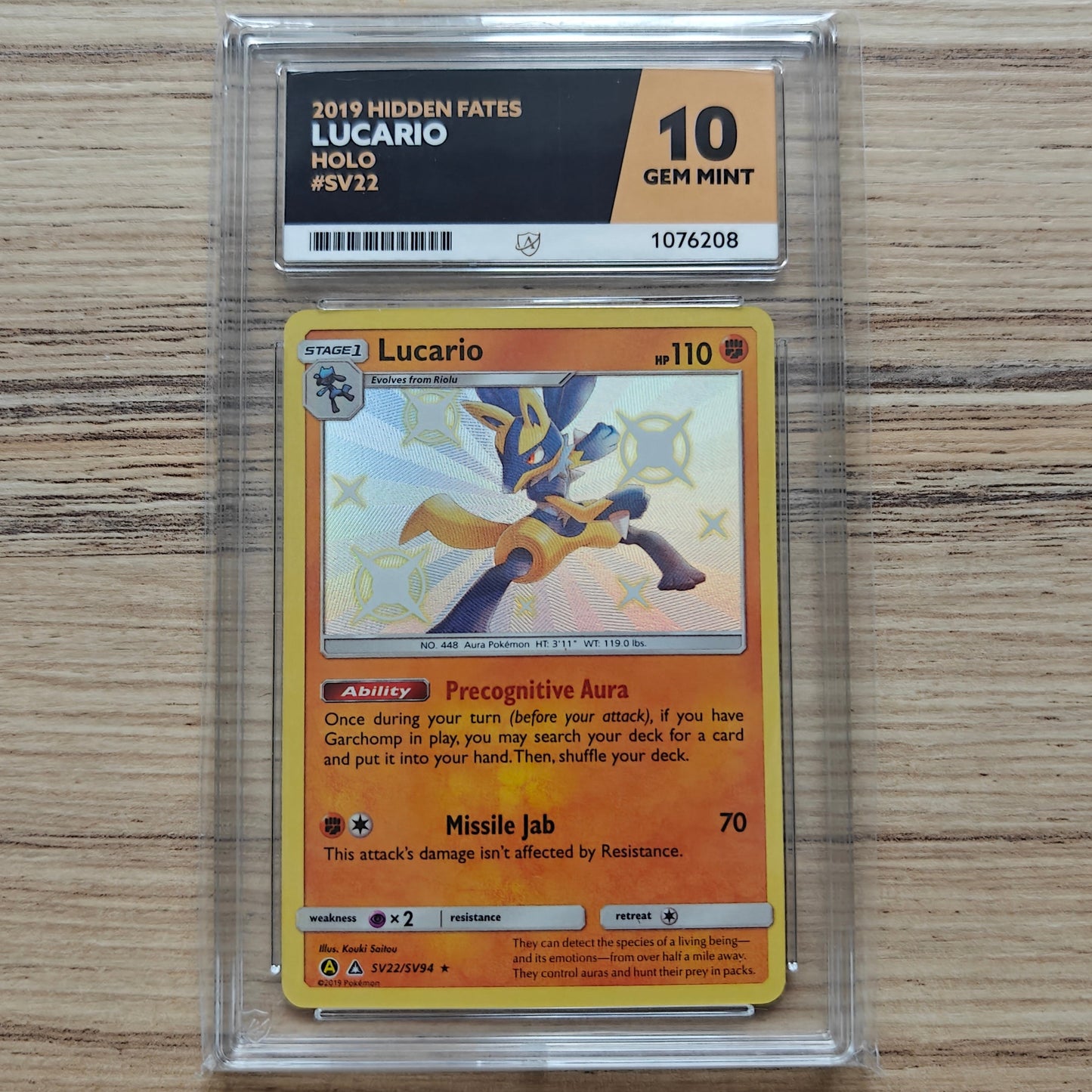 Pokemon TCG lucario Hidden Fates Shiny Vault  sv22/sv94 (ACE 10)