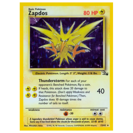 Pokemon TCG Zapdos *Holo* Fossil 15/62