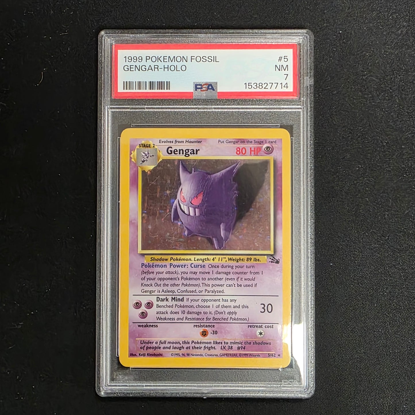 Pokemon TCG Gengar *Holo* Fossil 5/62 (PSA 7)