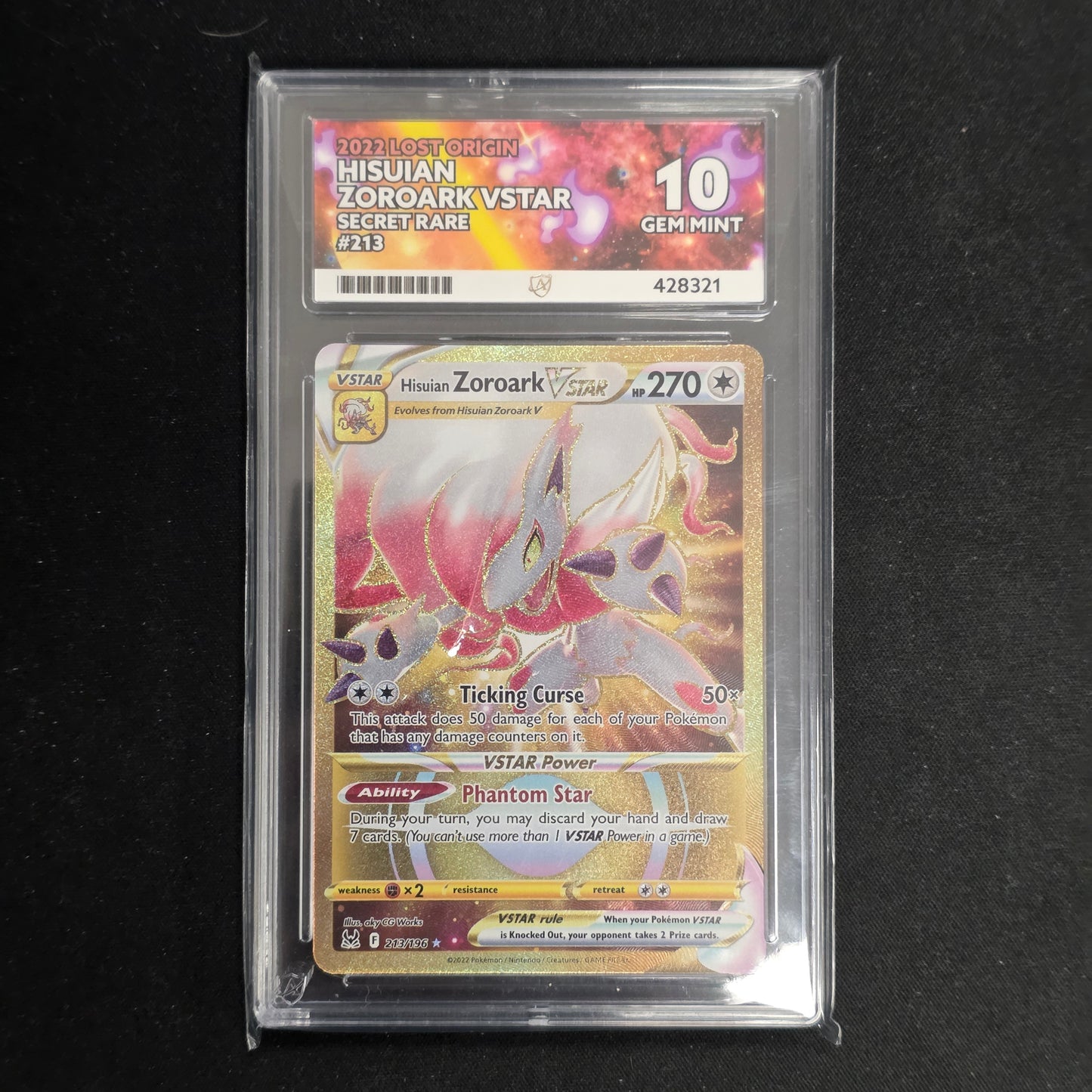 Pokemon TCG Hisuian Zoroark VSTAR Lost Origin 213/196 (ACE 10)